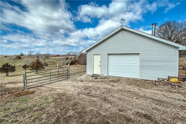 garage with a rural view