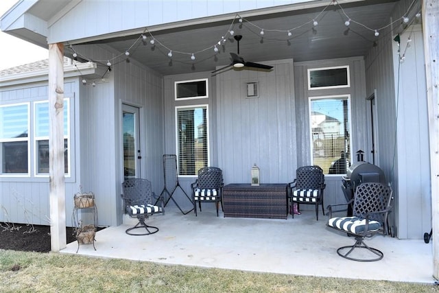 view of patio with a ceiling fan