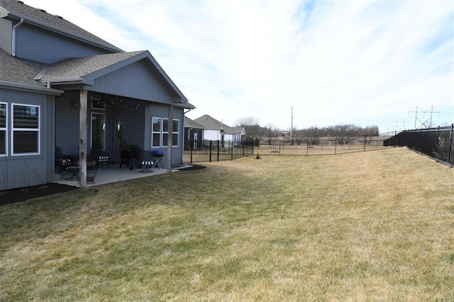 view of yard featuring a fenced backyard and a patio