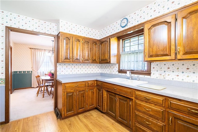 kitchen featuring light hardwood / wood-style flooring and sink