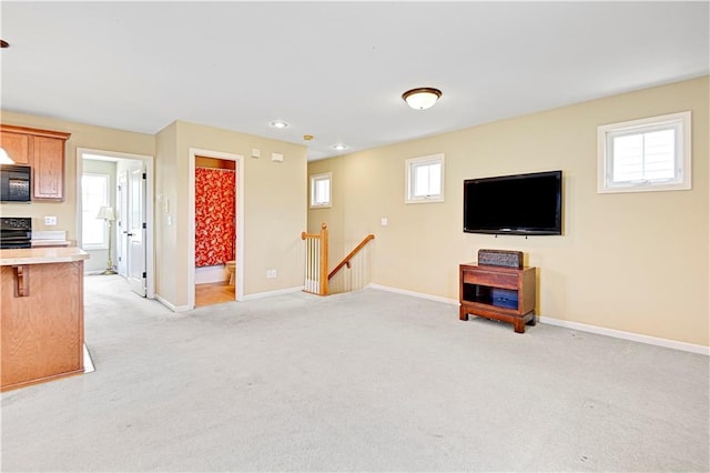 living room with light carpet