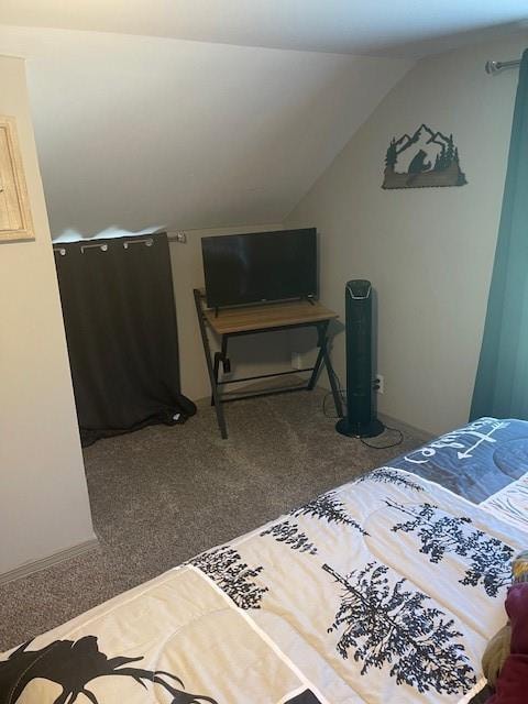 bedroom with lofted ceiling and carpet