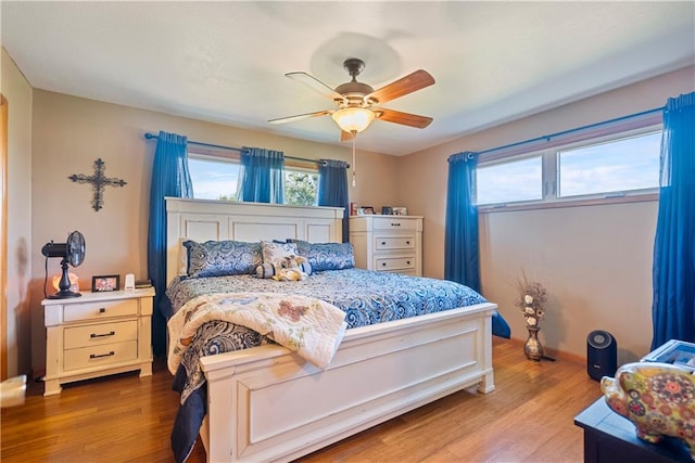 bedroom featuring ceiling fan and wood-type flooring