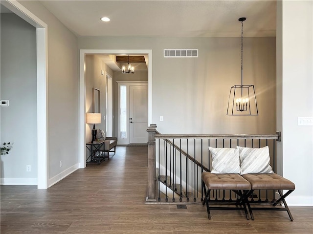 1511 SW Arbor Park Dr, Lees Summit, MO 64082 - hall with a chandelier, wood finished floors, an upstairs landing, and recessed lighting