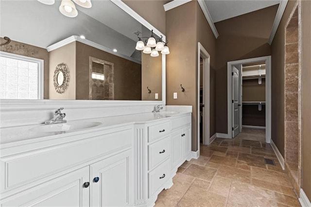 bathroom with vanity and crown molding