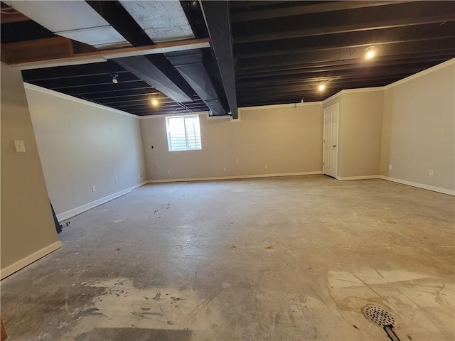 basement featuring crown molding