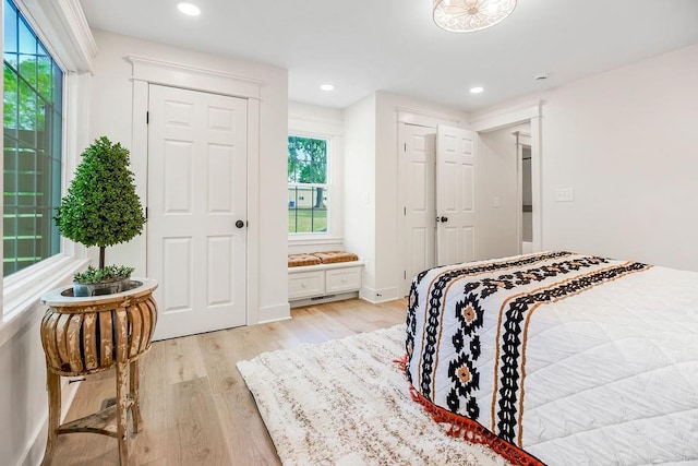 bedroom with light hardwood / wood-style flooring