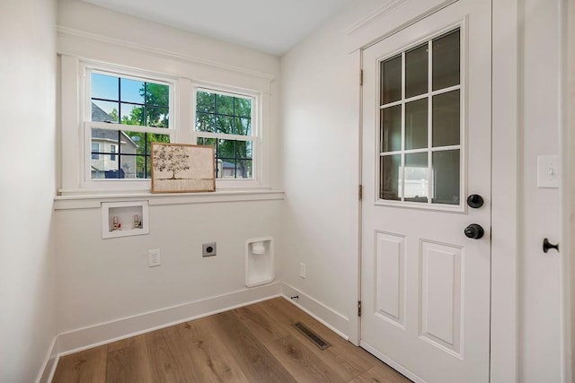 laundry room featuring hardwood / wood-style flooring, washer hookup, and hookup for an electric dryer