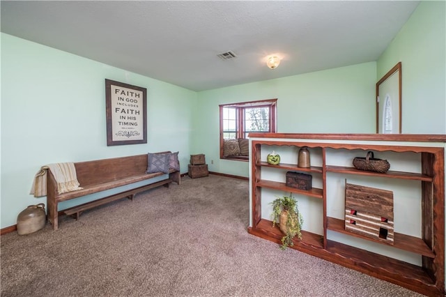 sitting room featuring carpet flooring