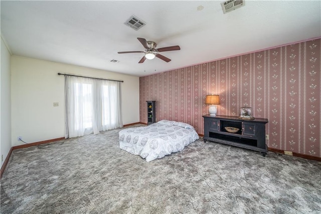 bedroom with carpet floors and ceiling fan