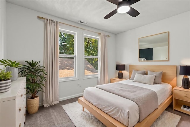 bedroom featuring ceiling fan and carpet floors