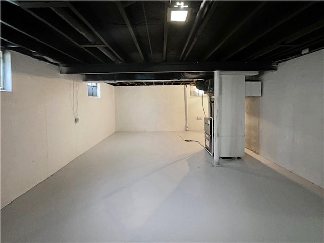 basement with heating unit