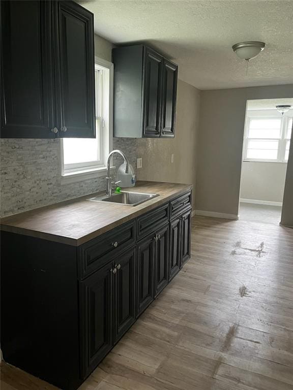 kitchen featuring a wealth of natural light, sink, and light wood-type flooring