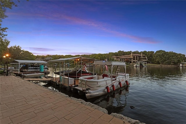 dock area with a water view