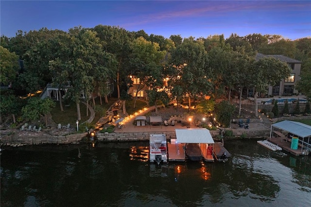 view of dock with a water view