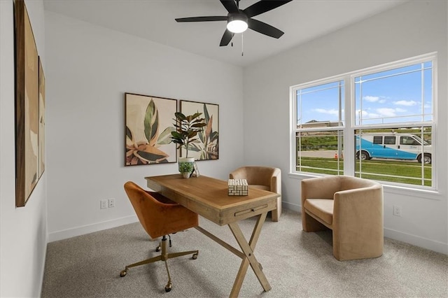 14574 Aurora Ln, Basehor, KS 66007 - office featuring baseboards, a ceiling fan, and light carpet