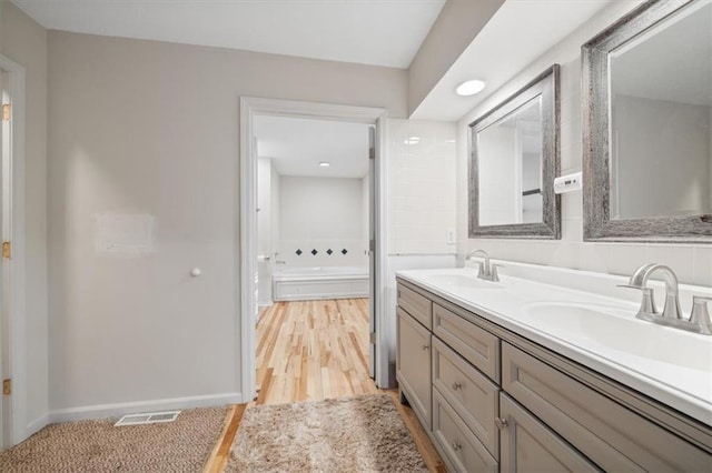 bathroom with vanity and wood-type flooring