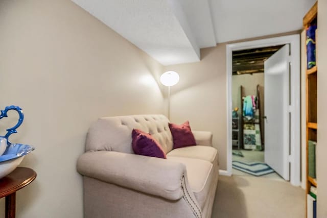 sitting room with carpet flooring