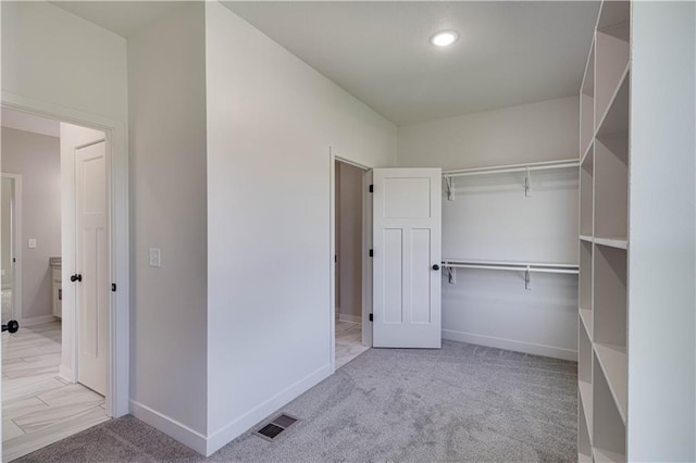 spacious closet with carpet