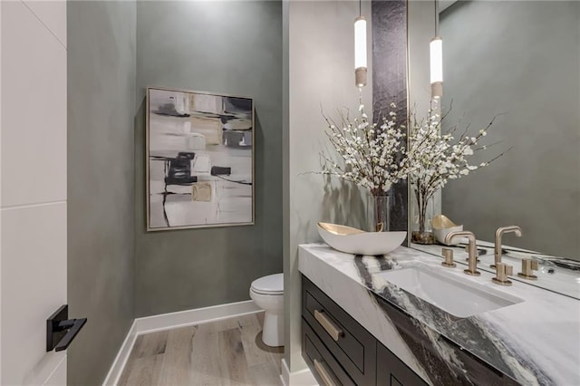 4511 W 136th St, Leawood, KS 66224 - bathroom with a sink, toilet, double vanity, baseboards, and wood finished floors