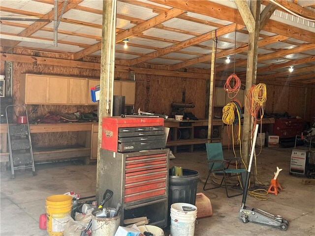 garage featuring a workshop area