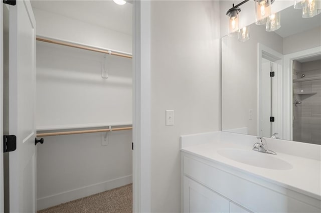 25010 W 142nd St, Olathe, KS 66061 - bathroom with vanity, a walk in closet, and tiled shower