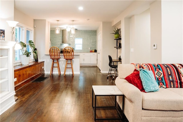 living room with dark wood-type flooring