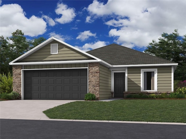 view of front of property featuring a garage and a front lawn