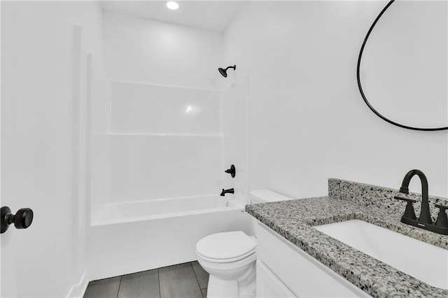 full bathroom with toilet, vanity, bathing tub / shower combination, and tile patterned flooring