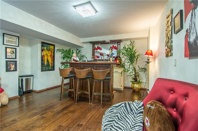 bar with dark hardwood / wood-style floors