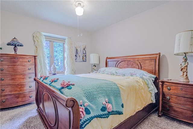 bedroom with light colored carpet