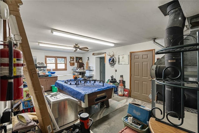 garage with ceiling fan