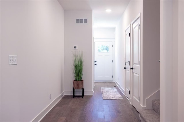 entryway featuring dark wood-type flooring