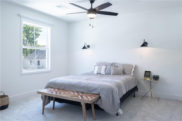 bedroom with carpet flooring and ceiling fan