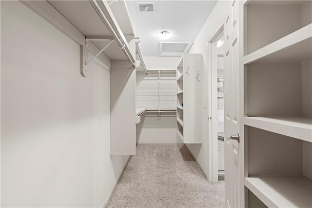 spacious closet with light colored carpet