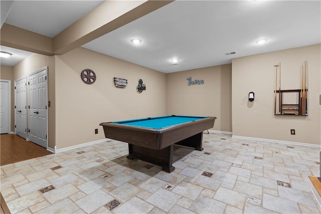 game room featuring pool table