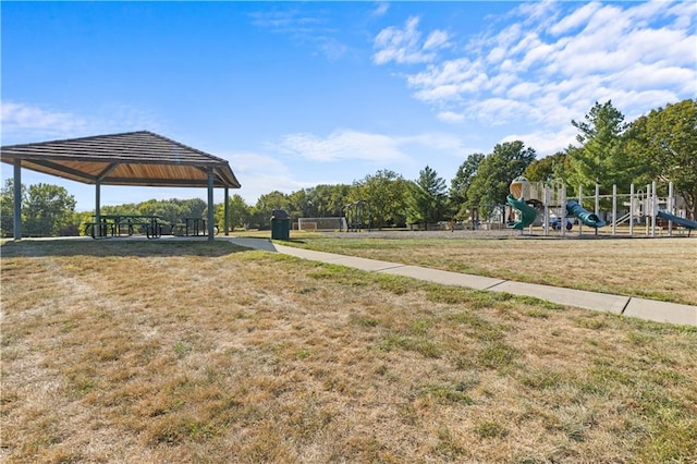 view of yard with a playground and a gazebo