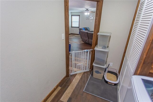 hall featuring dark wood-type flooring