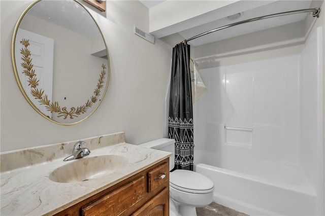 full bathroom featuring vanity, toilet, and shower / bath combo with shower curtain