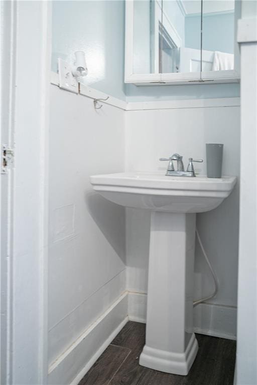 bathroom with wood-type flooring