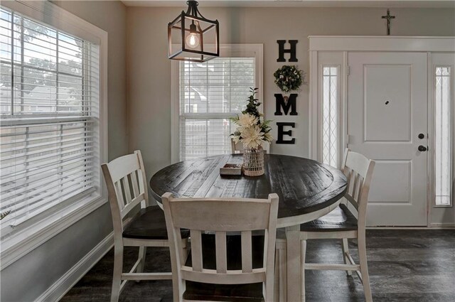 dining room with dark hardwood / wood-style flooring