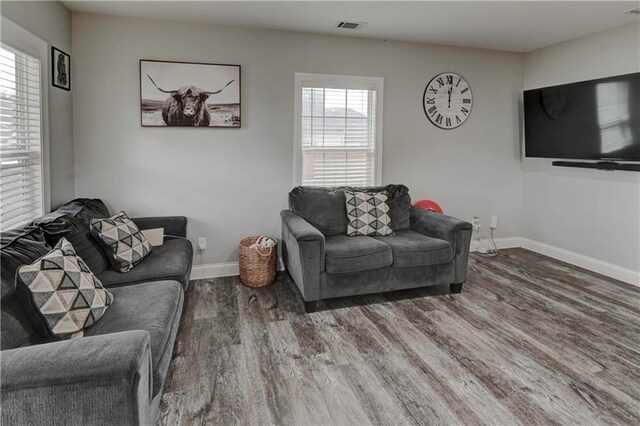 living room featuring dark hardwood / wood-style flooring