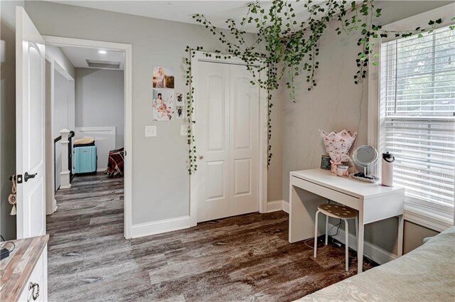 foyer entrance featuring dark wood-type flooring and a healthy amount of sunlight