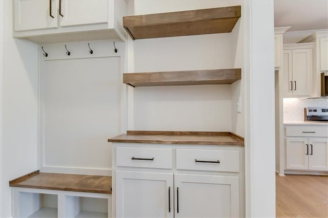 mudroom featuring light wood-type flooring