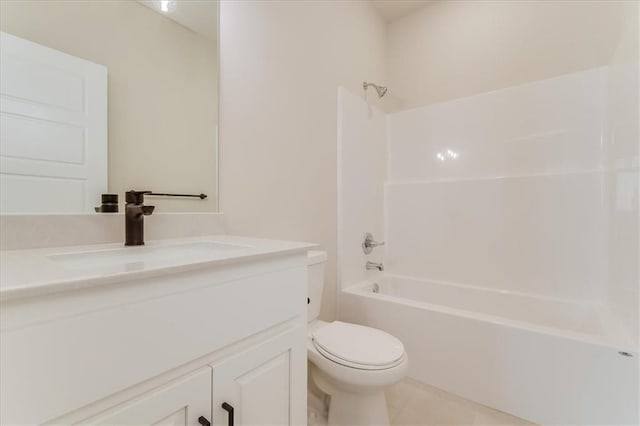 bathroom with shower / bath combination, vanity, and toilet