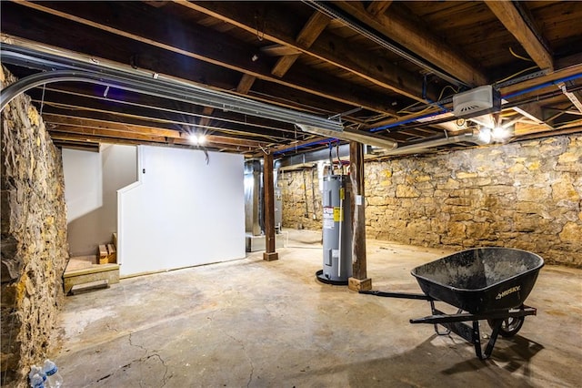 basement featuring water heater