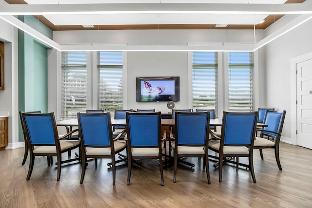 dining area featuring wood finished floors and baseboards
