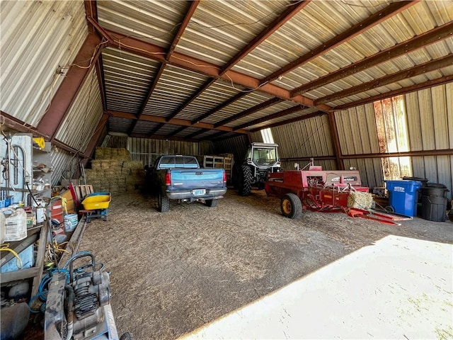 garage with metal wall