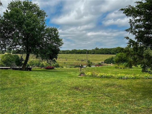 view of green lawn featuring a view of countryside