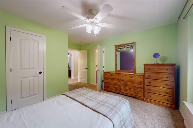 bedroom featuring carpet flooring and ceiling fan